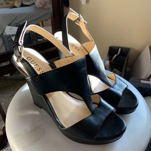 Guess Black Strappy Wedges
